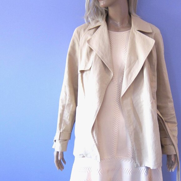 FRAME CROPPED SWING BELTED TRENCH COAT JACKET SAND S - Picture 1 of 11